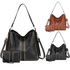 2 in 1 Vintage Damen Handtasche Kunstleder Shopper Hobo Tasche Schultertasche