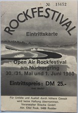 Rock-Festival, Konzert-Ticket-Karte, 1980, Open Air am Nürburgring