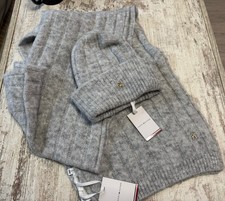 Tommy Hilfiger Set Damenschal u Mütze Hellgrau mit Alpaka Kuschelig Neu