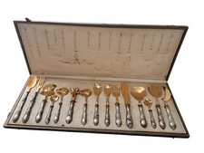 Antikes Vorlegebesteck aus 800er Silber vergoldet 15 Teile Im Kasten