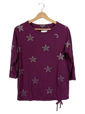 Street One Damen Langarmshirt Gr. 36/S Lila Sterne Raffung Glitzer Freizeit