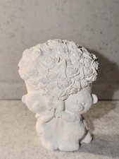 Teddy mit Rosenstrauß weiß Keramikgips/ Deko  Geschenk