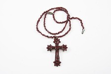 C25T20- Granatkette mit Silber Kreuz Anhänger Silber Schließe