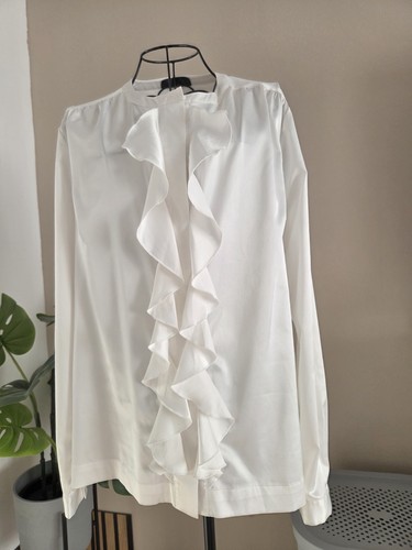 Weiße satin volant - bluse, s/m
