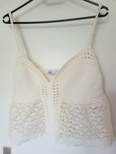Coquette Häkeltop Trägertop Gestrickt Bluse Häkel Sommer Shirt Oberteil Boho