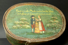 Alte 45cm gr. Biedermeier Spandose Spanschachtel Malerei Volkskunst Hutschachtel