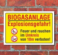 Schild Biogasanlage Explosionsgefahr Feuer Rauchen verboten, 3 mm Alu-Verbund