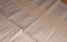 Altes Leinen Damast Paradekissen Kopfkissen Kissenbezug mit Spitze (13459)