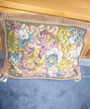 Vintage Gobelin Handarbeit Sofakissen Handgestickt 60/70 er Jahre Rückseite Samt