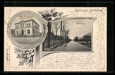 Ansichtskarte Stollhamm, Hotel Butjadingen, Blick in die Dorfstrasse 1902 