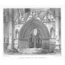 Elgin Cathedral, Western Doorway - Antique Print c1848