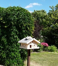 Vogelhaus, Luxus Vogelhaus XL, mit Futtersilo ,Holz, Handarbeit, Blockhausstil