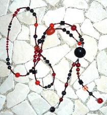 ★ lange Y - Kette ★ FLOWER POWER ★ rot & schwarz ★