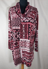 MIA MODA SHIRT MIT WEINROTEN MUSTERMIX MIT WASSERFALLAUSSCHNITT, GR 48