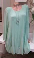 S Neu Italy Kleid Plissee Elegant Langarm Chiffon Oversize Mint 38 40 42 44