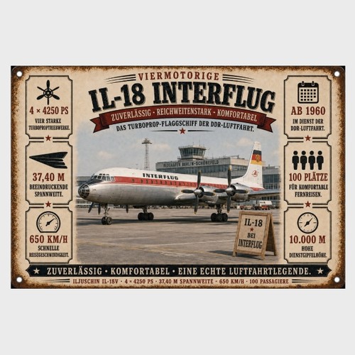 Blechschild il18 interflug - blechschild,