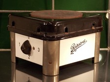 antike Elektro Kochplatte "RUHSTRAT" Eisen Emaille HBT 14x19,5x21,5 cm