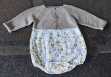 Baby Overall Strampler Romper gestrickt mit Muster langarm Handmade NEUWARE