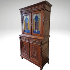 Antikes Buffet Küchenschrank Buffetschrank Bleiglas um 1890