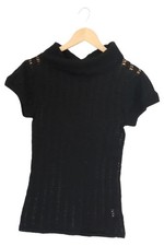 INSEIN Damen Pullover S/36 Schwarz Kurzarm Rollkragen Lochmuster Elegant