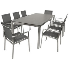 Gartengarnitur Edelstahl Sitzgruppe Gartenmöbel Garnitur SYDNEY Keramik 9-teilig