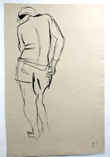 Karl Hubbuch .´´Rücken-Studie - Tuschezeichnung , Unikat ,Nachlasstempel