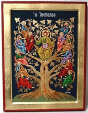 IKONE Jesus Christus mit 12 Heilige Apostel Ikonen Icon Weinstock Lebensbaum 