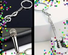 Musiker Gitarre?Mikrofon? Note ? Metall Schlüsselanhänger Musikfan Instrument