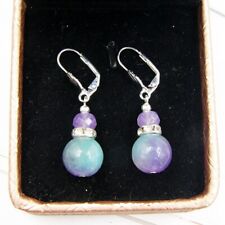 BAILYSBEADS edle Amethyst & grün/lila Pfirsichblüte Jade Ohrringe Ohrhänger 