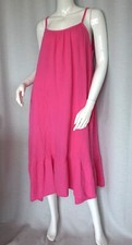 Hippie Midi Kleid Trägerkleid Volant Musselin Maxikleid Pink 36,38,40,42,44 Neu