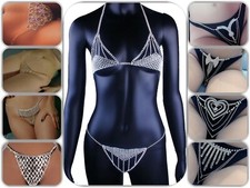 SeXy Unterwäsche Set Bauch Kette Kristall Körperschmuck String Tanga GoGo SeXy