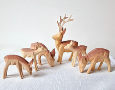 ❀ Rehe Rotwild geschnitzt Gruppe Hirsch Kalb 10cm Krippenfiguren Miniaturen Holz