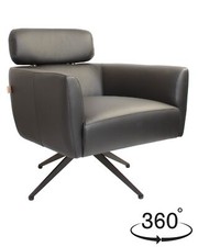SIX Elito Mid-Century Echtleder Drehstuhl Schwarz Lounge Chair Club Sessel Sofa