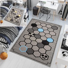 Teppich Modern Kurzflor Grau Blau Geometrisch Wohnzimmer Jugendzimmer ÖKOTEX