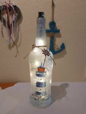 Lichtflasche Tischlampe " Maritim Leuchtturm " LED Lichterkette Batterie Deko