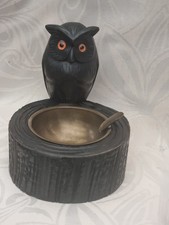 Vintage Aschenbecher Eule Holz Geschnitzt & Unterteil in Holzoptik