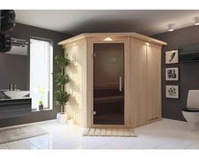 Elementsauna Karibu Petalit inkl. 9 kW Ofen u.integr.Steuerung mit Dachkranz und