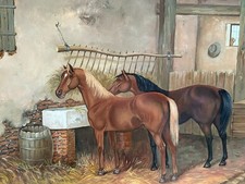 ölgemälde pferde stall - pferde, im
