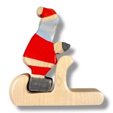 Holztiger Figur Weihnachtsmann Schlitten Holzspielzeug Brandstempel Deko Advent 