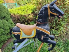 altes original XL Karussellpferd schwarz Holz Pferd Dekoration Hotel Eingang TOP