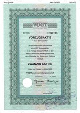 VOGT electonic AG Erlau 1986 Passau Berlin Radio Fernseher 1000 DM Gründeraktie