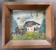 ALPEN BERGBAUERNHOF ÖLGEMÄLDE -FÖST ANTIK 1940-1950