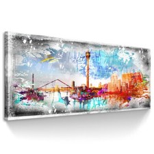 Leinwand Bild Düsseldorf Skyline Panorama Wandbilder XXL Wohnzimmer Deko   3031A