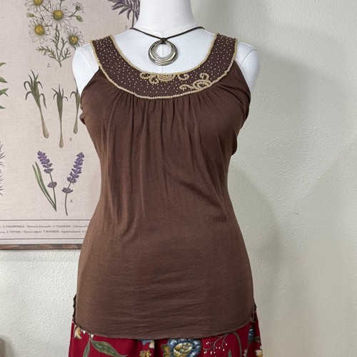 Y2k brown beaded neckline - y2k,