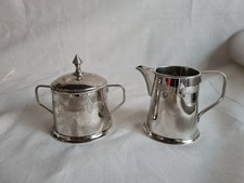 Jugendstil Art Deco-Zuckerdose-Milchkännchen-vernickelt-E.Hecker,Aue, 1910/1920