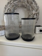 H&M Home Laternen Set Schwarz Matt Glas Riffel Glas Kerzenhalter 