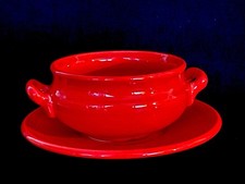 3 Schramberg Suppentassen rot Keramik Vintage
