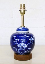 Orientalische Tischlampe Keramik blau-weiß Prunus chinesische Keramik Ingwerglas Lampe