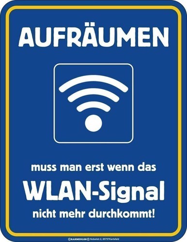 Blechschild aufräumen wlan - blechschild,
