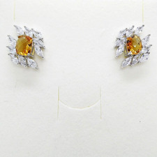 Antik/Kissen Citrin Navette CZ Ohrringe 925 Silber 585 Weißgold vergoldet
